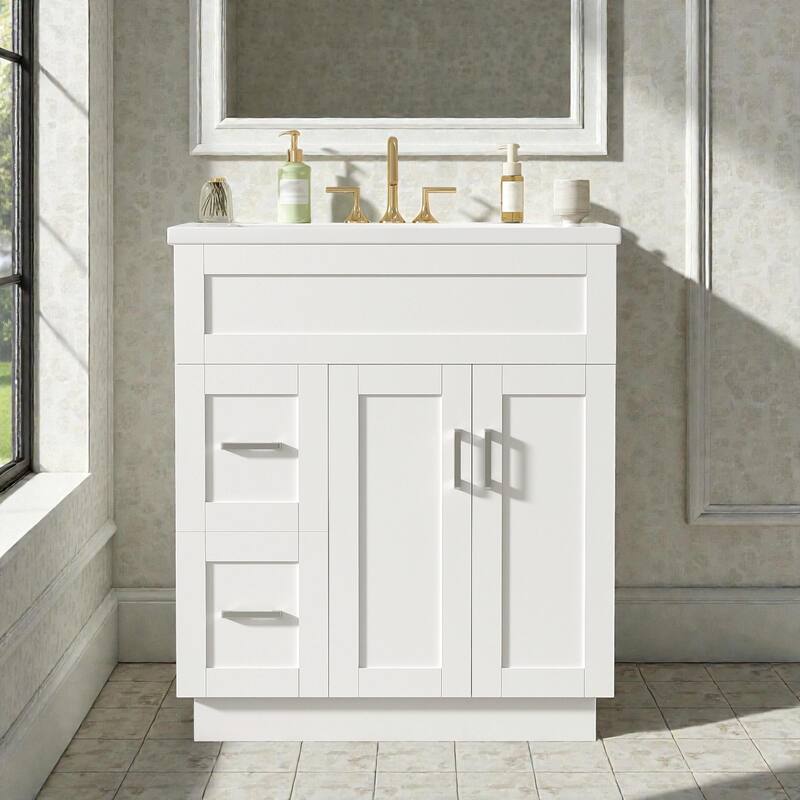 30" Bathroom Vanity with 2 Doors & 2 Drawers, Adjustable Shelf, Soft-Close Hinges and Damped Drawer Slides