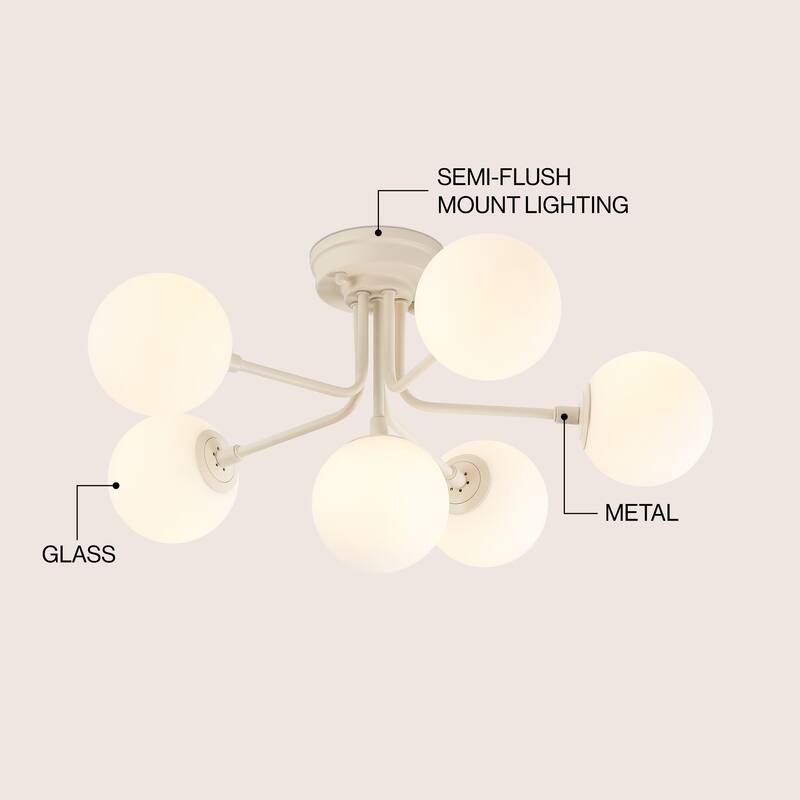 24" 6-Light Globe Modern Industrial Iron Bistro LED Semi Flush Mount, By JONATHAN Y