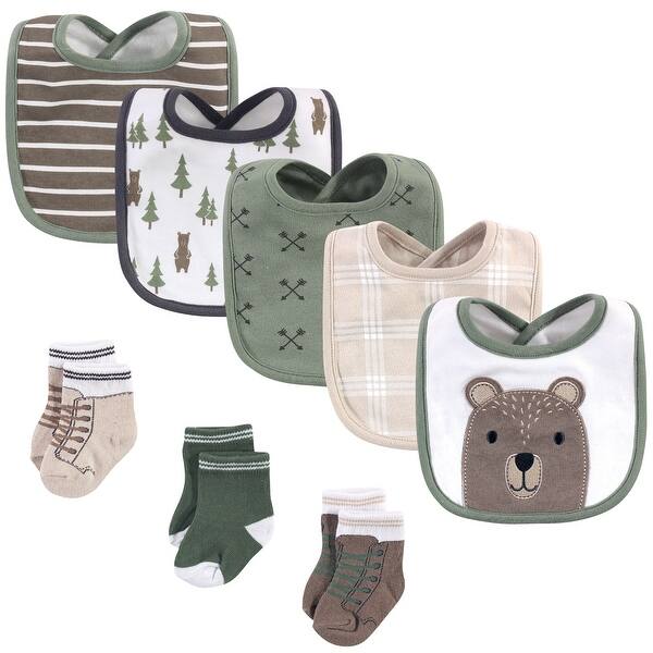 slide 1 of 1, Hudson Baby Infant Cotton Bib and Sock Set 8pk, Forest Bear, One Size - Forest Bear - One Size One Size - Forest Bear