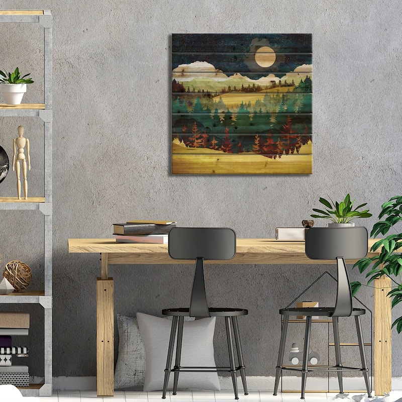 Autumn Moon Print On Wood by SpaceFrog Designs - Multi-Color