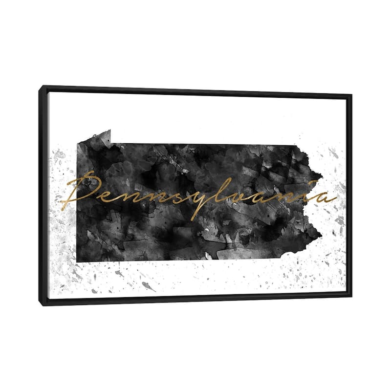 iCanvas "Pennsylvania Black And White Gold" by WallDecorAddict Framed Canvas Print - Black - 32x48
