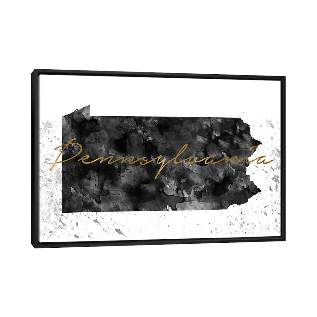 iCanvas "Pennsylvania Black And White Gold" by WallDecorAddict Framed Canvas Print