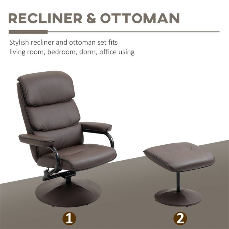 PU Recliner with Ottoman, Swivel and Adjustable Recline - 29.5" W x 33" D x 39.25" H.
