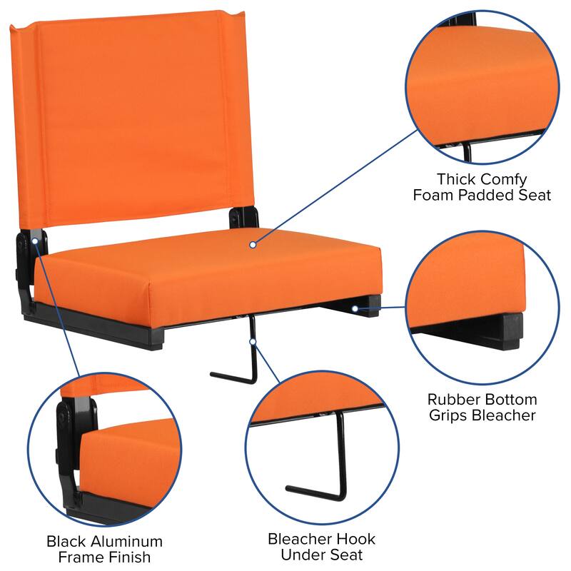 2 Pack 500 lb. Rated Lightweight Stadium Chair-Handle-Padded Seat