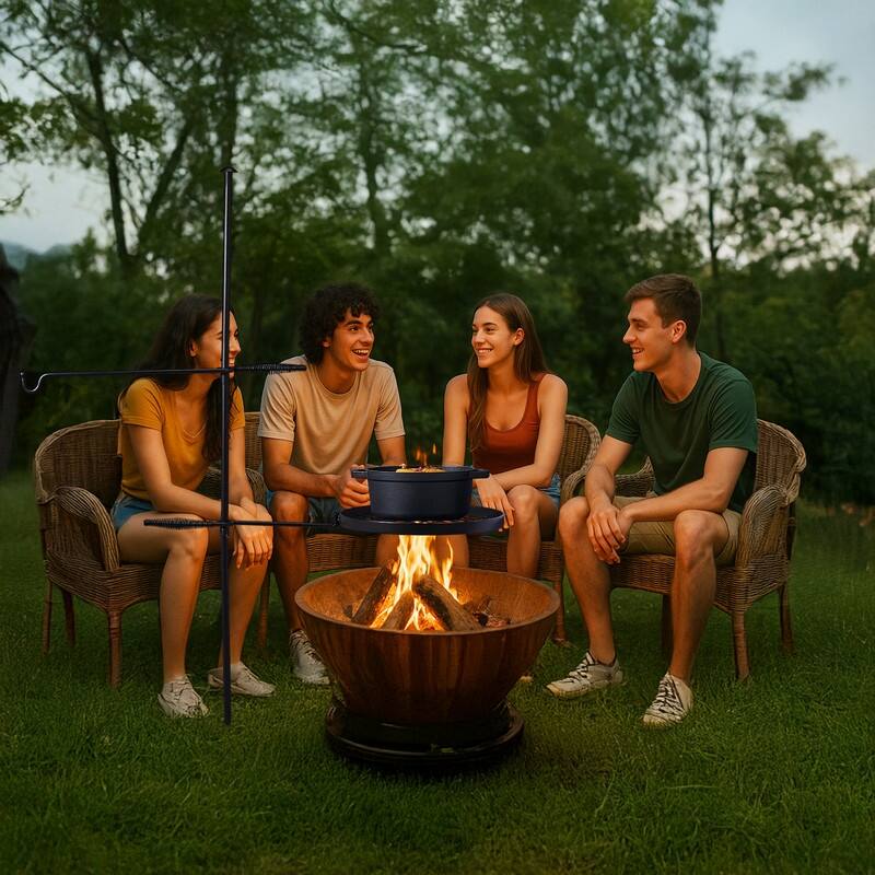 Swivel Campfire Grill With Height Adjustable Grill Grate And Hanger Rod