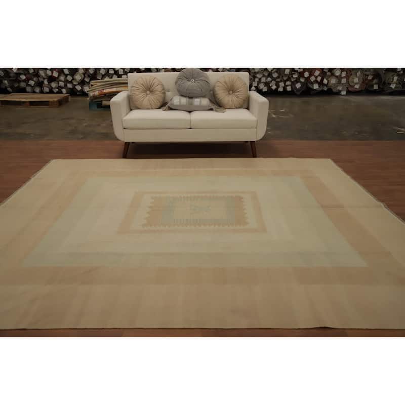 Hand Woven Oriental 100% Wool Carpet Southwestern Tribal Brown Kilim Area Rug - 9' 9'' X 8' 2''