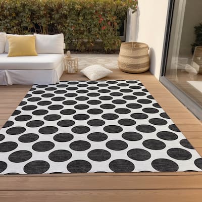Machine Washable Indoor/ Outdoor Polka Dots Chantille Rug