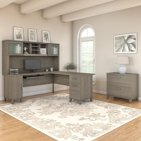 Somerset 72W L Shaped Desk with Hutch and Lateral File Cabinet in Gray