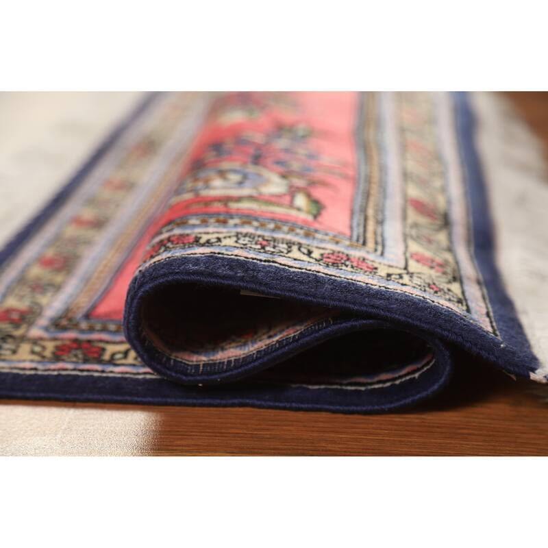 Hand Knotted Oriental Kork Wool Carpet Traditional Medallion Pink Qum Area Rug - 3' 0'' X 2' 1''