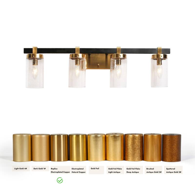 Yilia Modern Black Gold 4-Light Linear Bathroom Vanity Light Glass Wall Lighting - 28" L x 5" W x 8.5" H