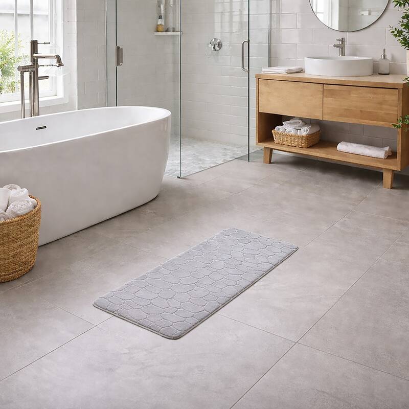 Memory Foam Runner Bath Mat Pebble Design 48x18 - Light Gray