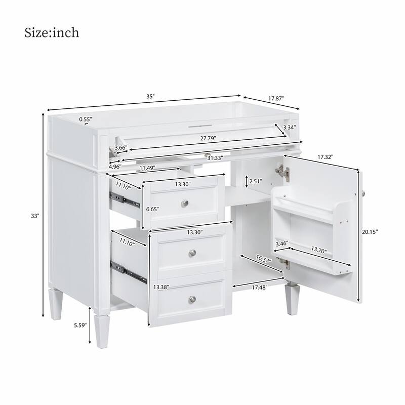 36'' Bathroom Vanity with Top Sink, 3 Drawers for Stylish Storage