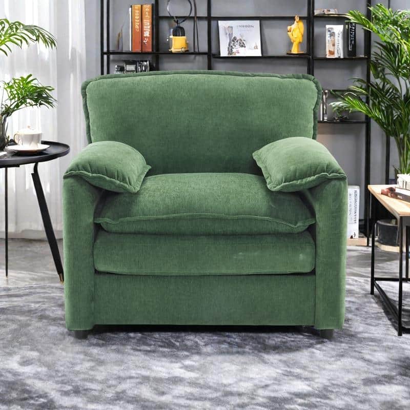 Chenille Oversized Lounge Chair with Thick Cushions and High Back Support Wide Seat - Green