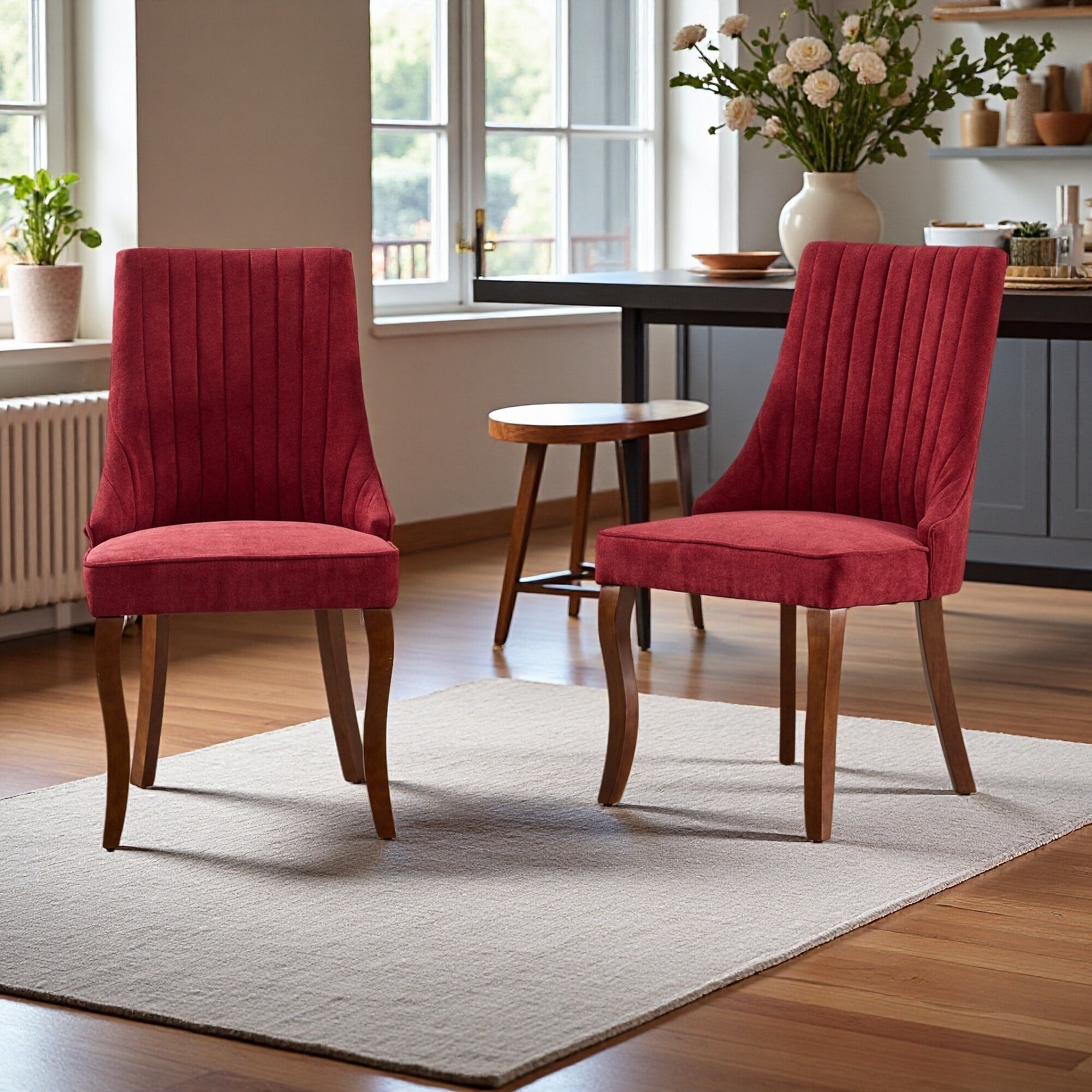 37.5"H Set of 2 Chenille Upholstered Dining Chairs with Stainless Steel Legs & Triple Cushion Design