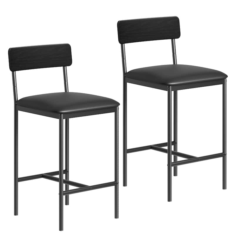 Set of 2 Upholstered Bar Chairs Counter Height Barstools for Kitchen Island - 14.5" L x 16.5" W x 37.4" H