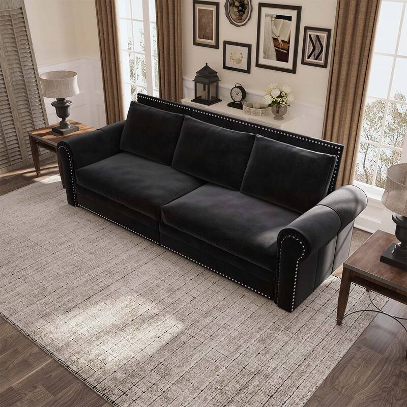 Pull Out Sofa Bed with Nailhead Trim & Rolled Arm,Multi-Functional for Living Room