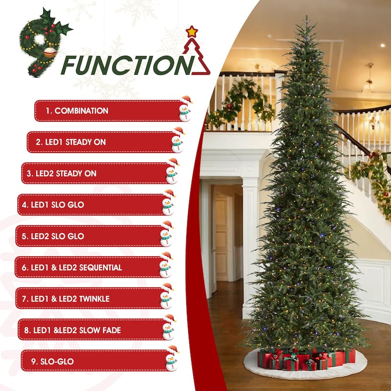 Glitzhome 15FT Pre-Lit Slim Fir or Spruce Artificial Christmas Tree with 1500/1400 Warm White LED Lights