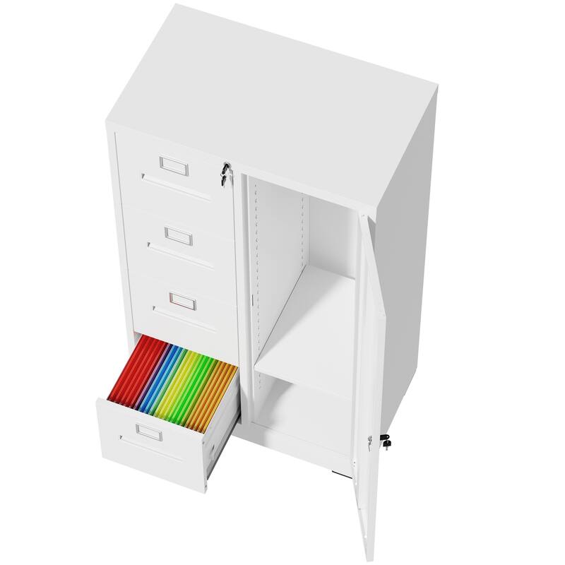 Metal Storage Vertical Filing Cabinet with Lock, Steel File Locker with 4 Drawers and 1 door for School, Living Room