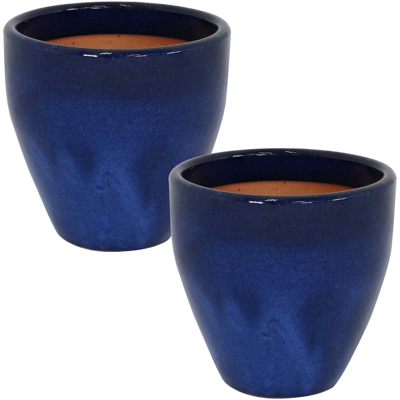 Sunnydaze Glazed Ceramic Planter with Drainage Holes - Set of 2