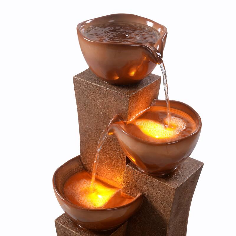 Teamson Home 28.54" 3-Tier Outdoor Fountain with LED Lights, Weather-Resistant Polyresin for Patio Garden Deck Decor