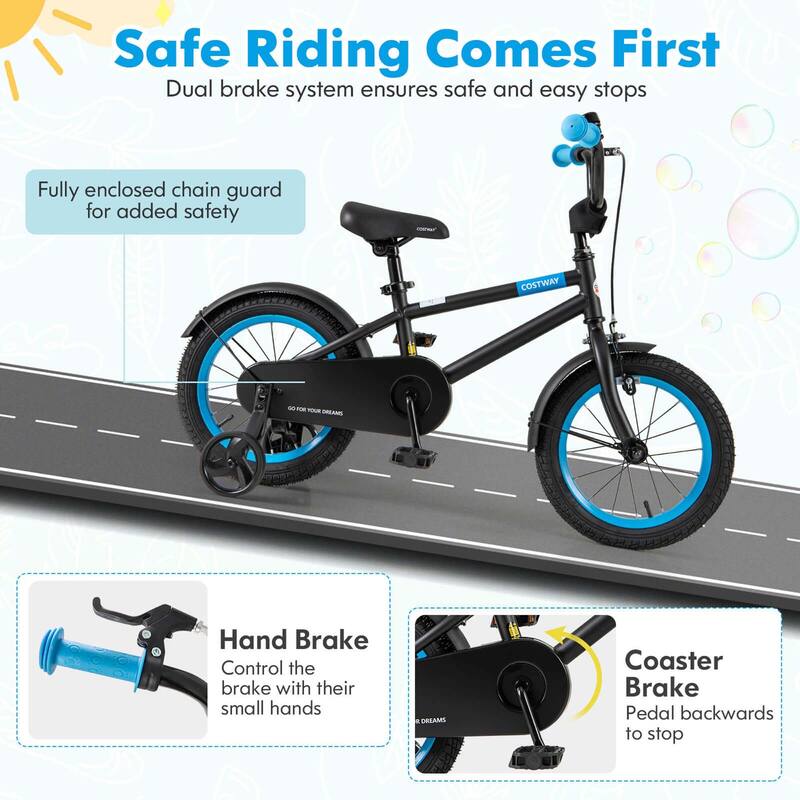 Costway 14" Kids Bike with Adjustable Saddle Handlebar Removable