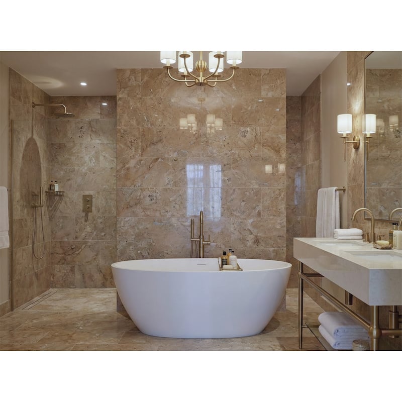 Roomfitters Gold Yellow Beige Natural Marble Tile, Polished Stone for Floor & Wall, Genuine Marble, 4-Piece Box