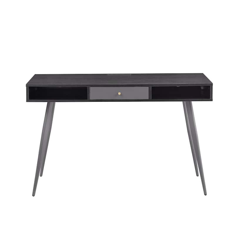 Mid Century Desk with USB Ports and Power Outlet - Black
