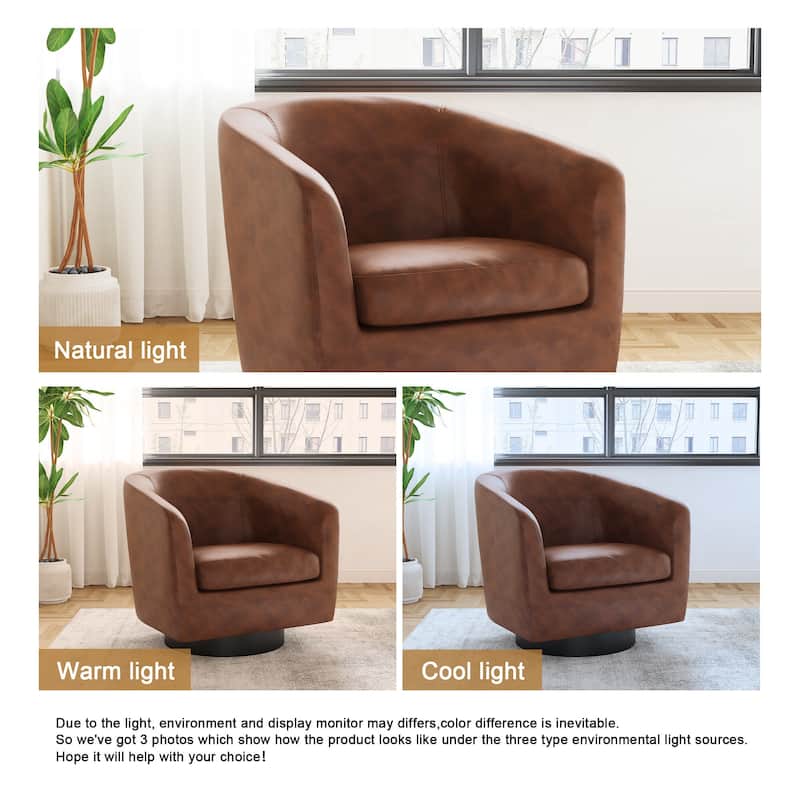 Faux Leather Wide Seat Swivel Barrel Chair
