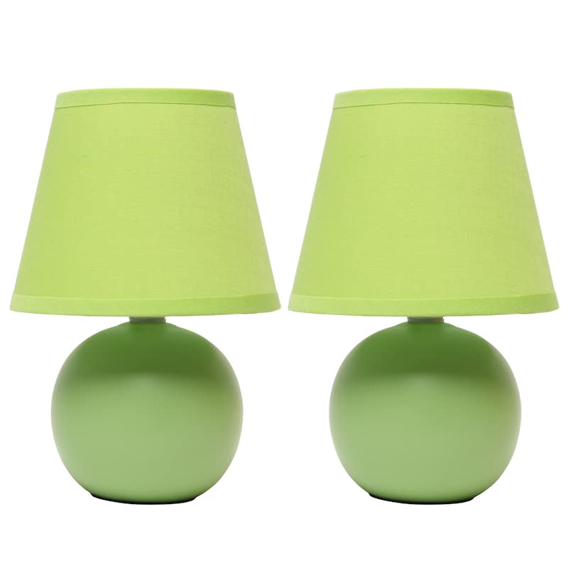 8.66" Petite Orb Lamp Two Pack Set w Matching Fabric Shade - Green