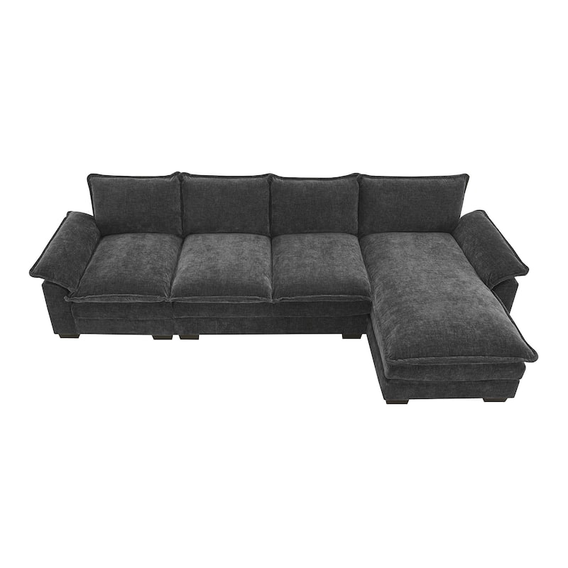 Chenille Upholstered Sectional Sofa with Chaise and Storage Pockets, 5 Seat Lounge Cloud Couch L-shaped Recliner Couches
