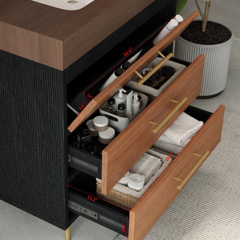 Modern Free-Standing Bathroom Vanity with Ceramic Vessel Sink & Durable Sintered Stone Top