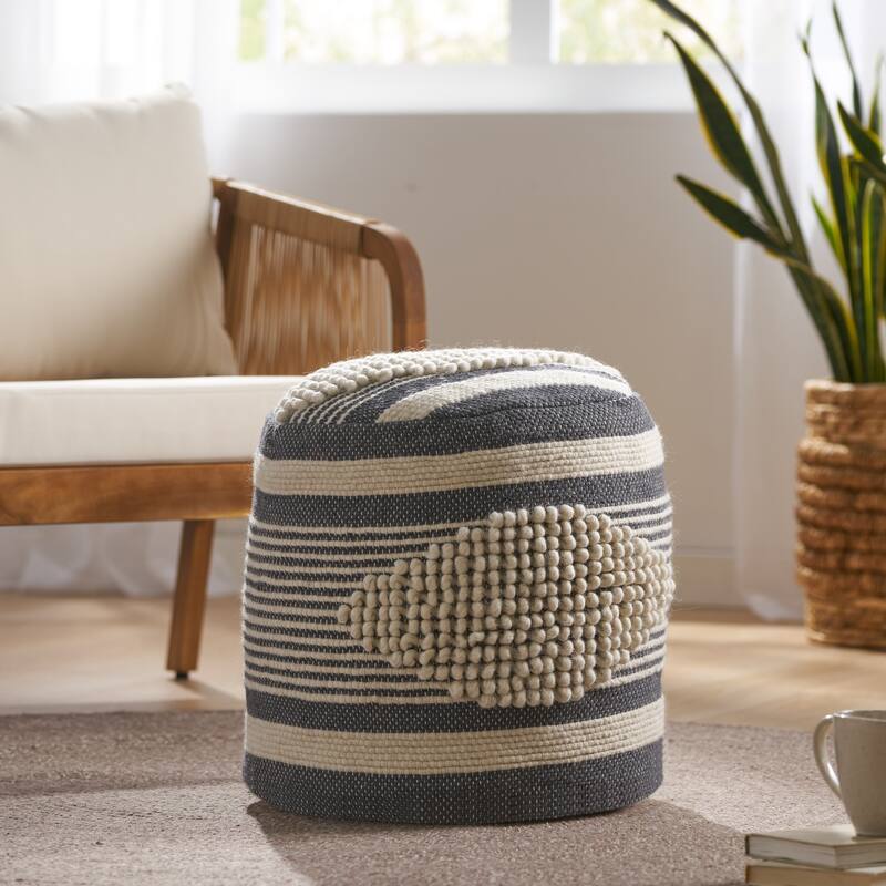 Lucknow Indoor Handcrafted Cylinder Pouf by Christopher Knight Home - White + Navy