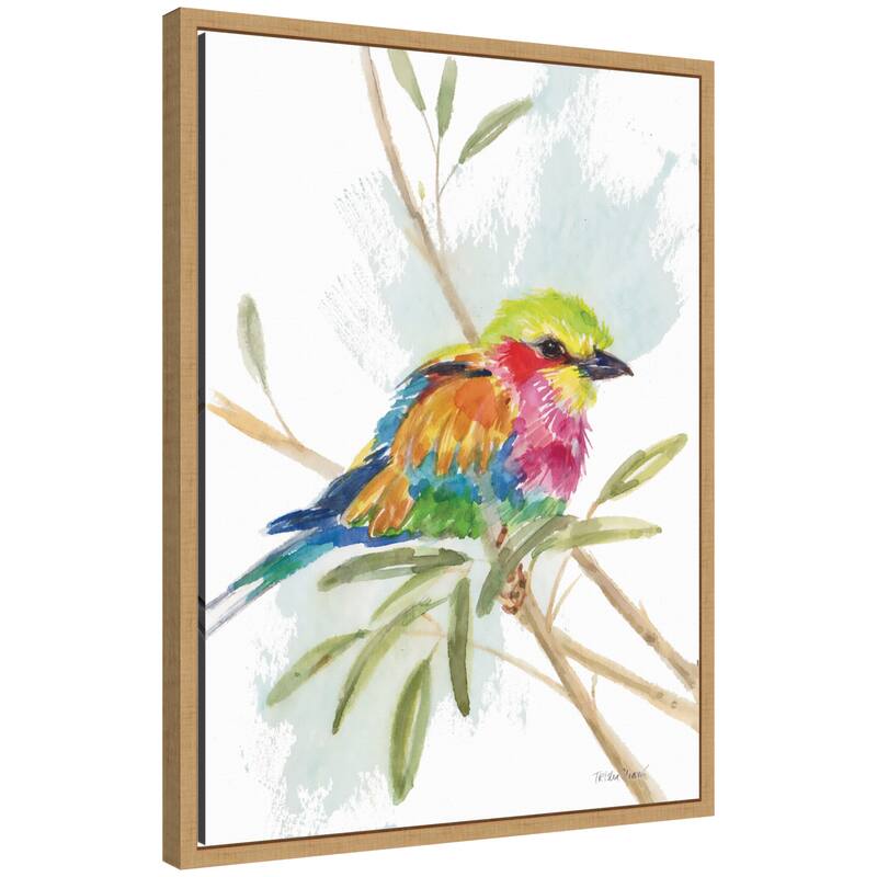 Kate and Laurel Bright Bird by Patricia Shaw Framed Canvas Wall Art Print - 18 x 24 - Brown