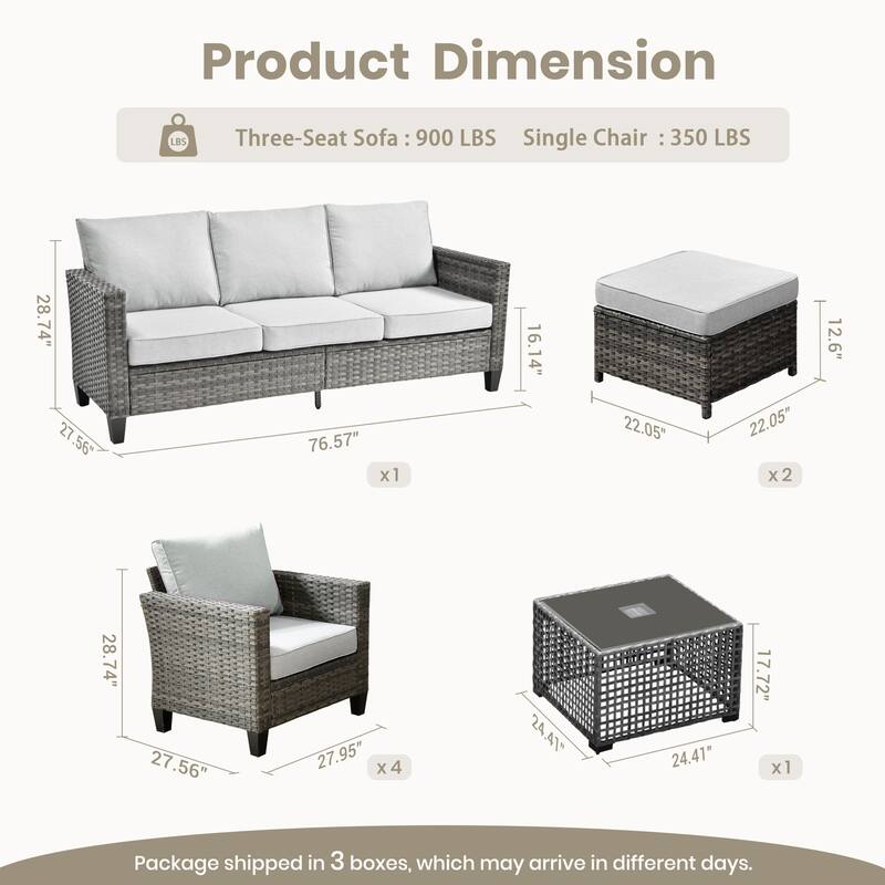 OVIOS 8 Pieces Outdoor Wicker Sectional Set With Solar-Powered CoffeeTable
