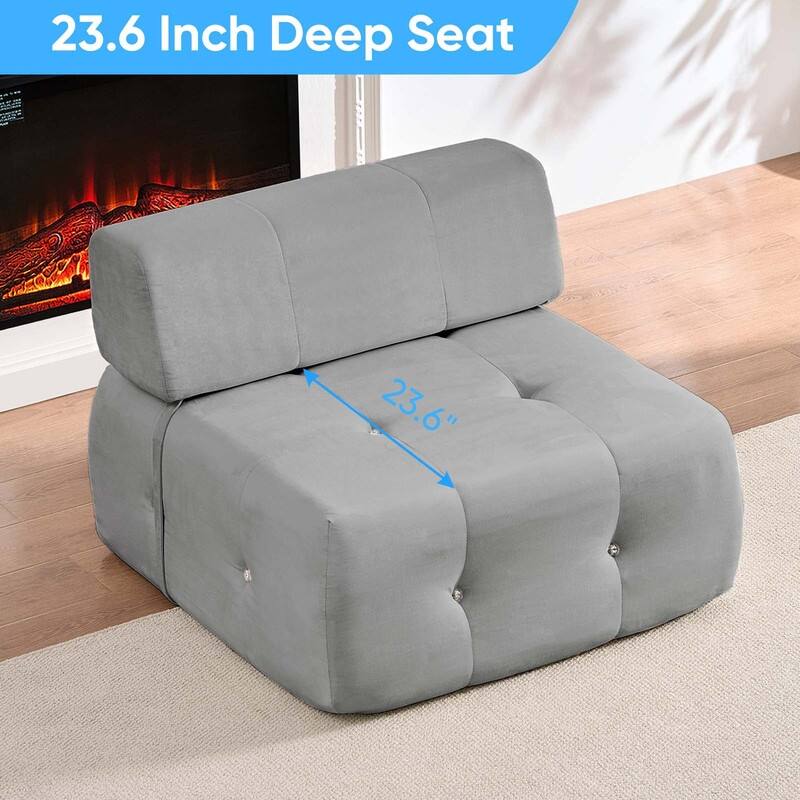 Mixoy Modern Velvet Single Sofa, 1-Seater Modular Sofa Couch with Rivet Trim for Living Room