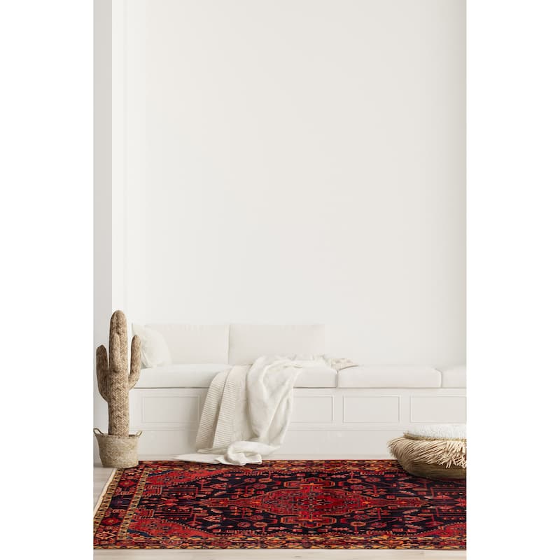 ECARPETGALLERY Hand-knotted Anatolian Vintage Navy, Red Wool Rug - 4'5 x 7'4