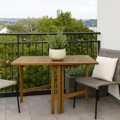 Nordic Teak Natural Wood Outdoor Rectangular Dual Folding Balcony Table - 51" - 51" x 25.5" x 28.74"