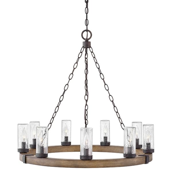 slide 2 of 6, Hinkley Lighting Sawyer 9 Light 30" Wide Open Air Outdoor Chandelier Sequoia / Iron Rust
