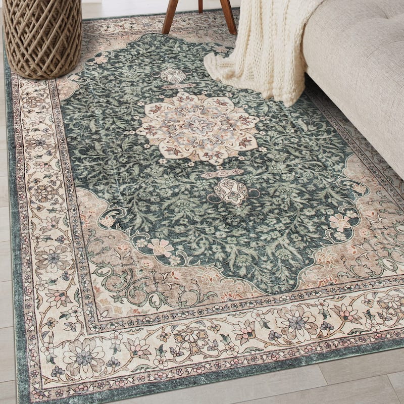 World Rug Gallery Traditional Oriental Medallion Washable Non Slip Area Rug - Green - 3'x5'