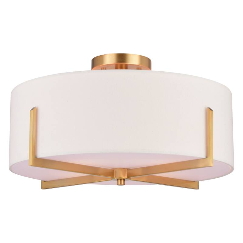 Surrey 18-in W Natural Brass Mid-Century Modern Semi Flush Mount Ceiling Light White Linen Drum Shade
