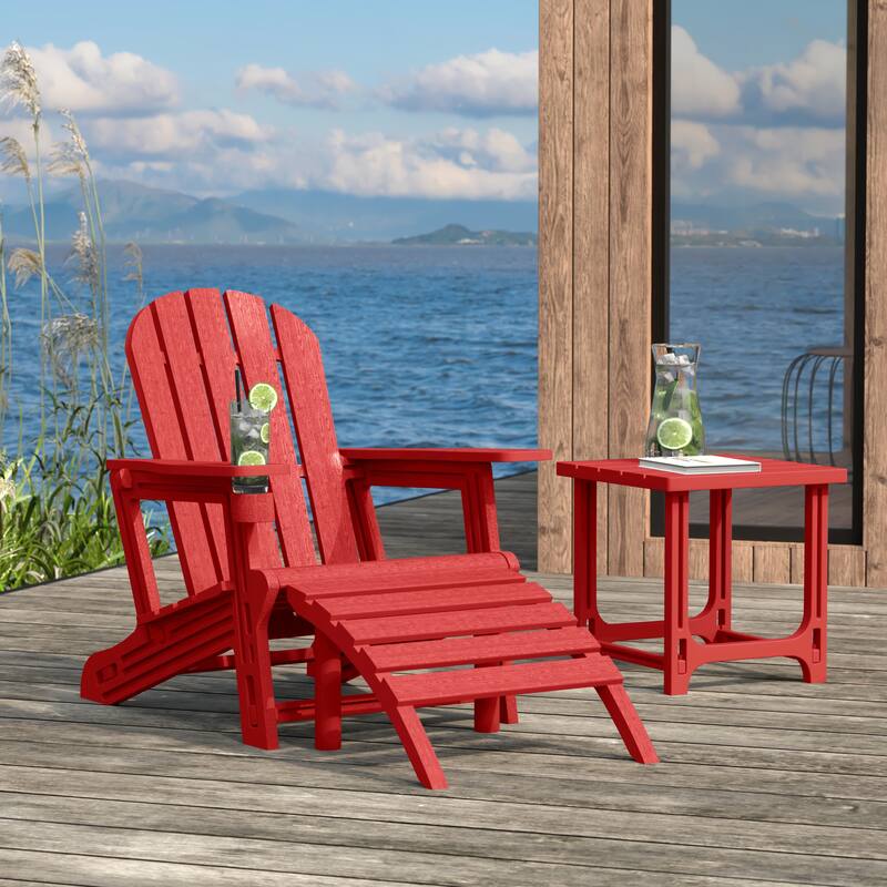 Polytrends Coastline Outdoor Poly 3-Piece Set Adirondack Chair with Ottoman and Side Table