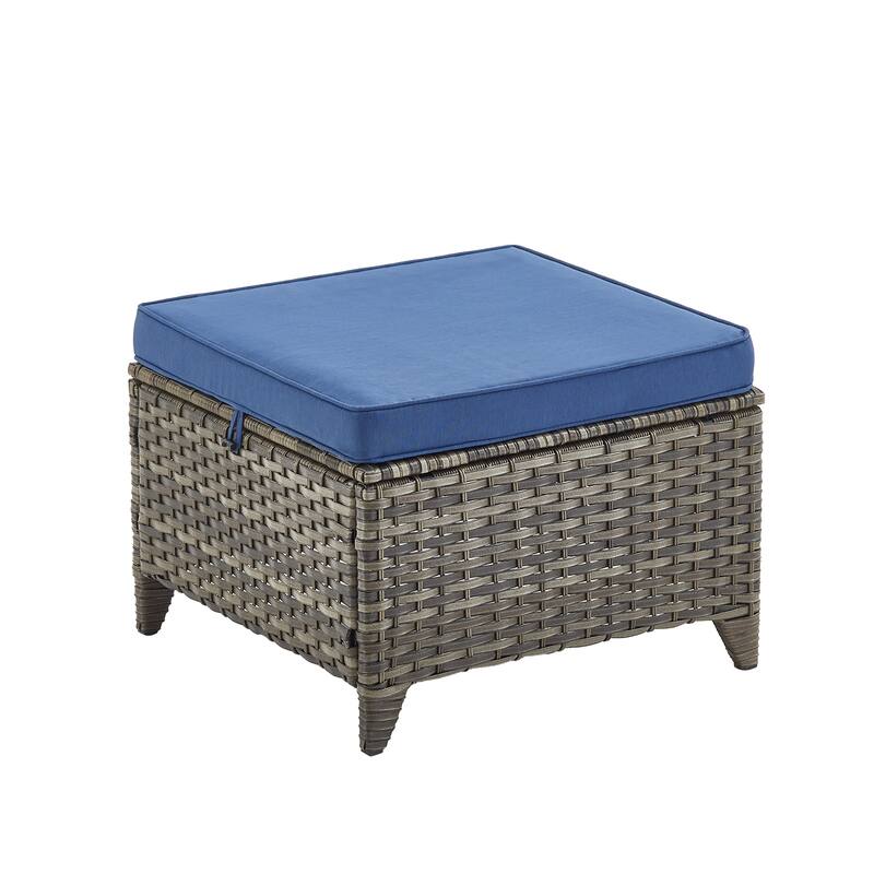 2 Piece Patio Rattan Ottomans, Outdoor Wicker Footstool - Grey