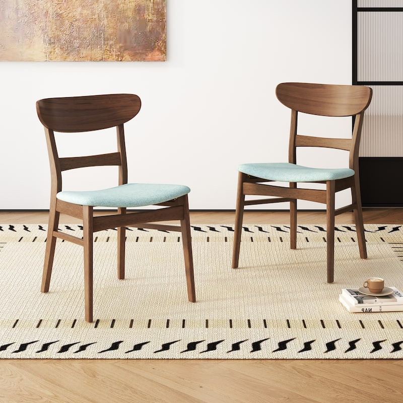 Set of 2 Dining Chairs, Upholstered Seat, Rubberwood Legs, Mint