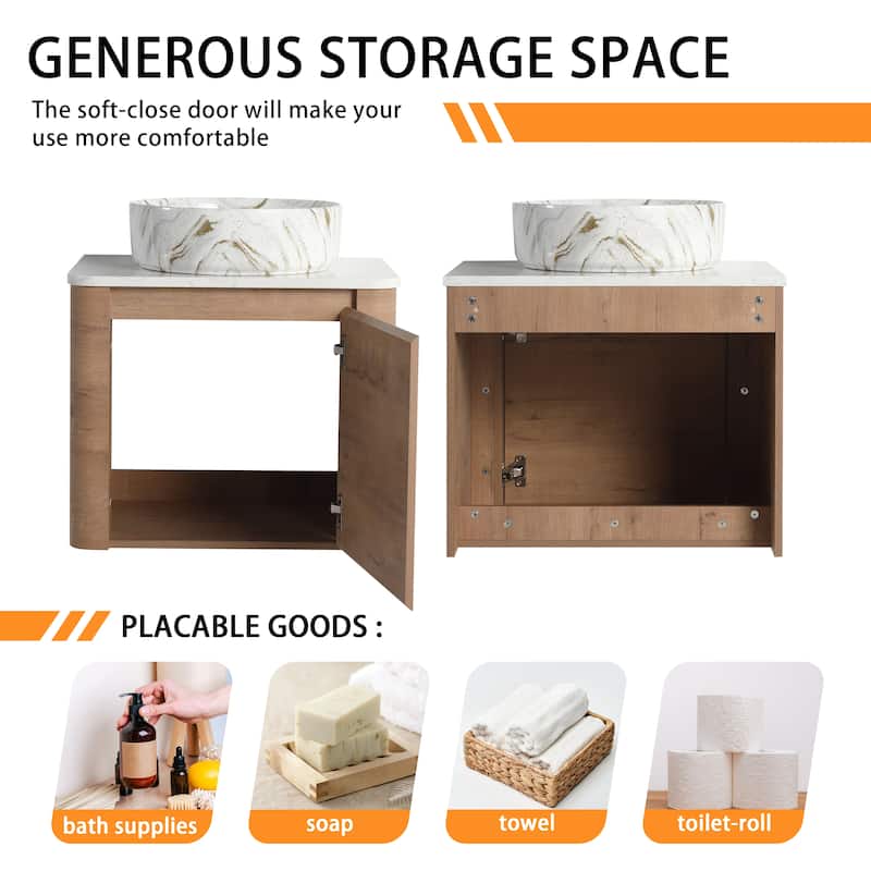 Bathroom Vanity With Sink In 24/30 Inch, Floating Bathroom Vanity With Soft Close Door