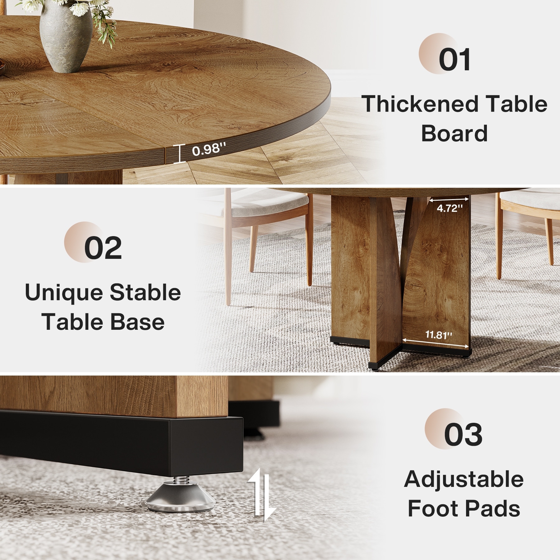 39.4-inch Round Dining Table with Wooden Tabletop for Kitchen Dining Room