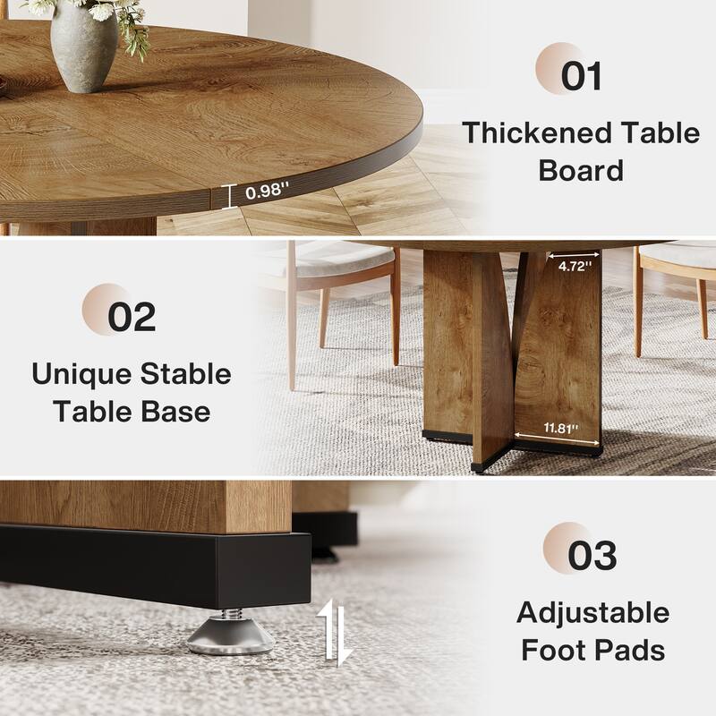 Wooden Large Dining Table, Round Kitchen Table for Dining/Living Room