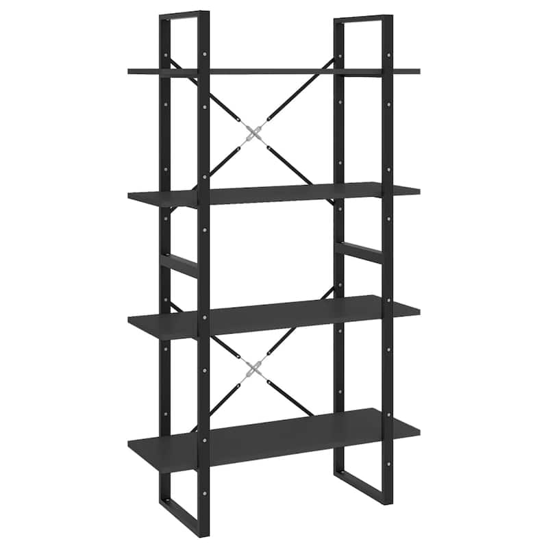 vidaXL 4-Tier Book Cabinet Black 31.5"x11.8"x55.1" Solid Pine Wood