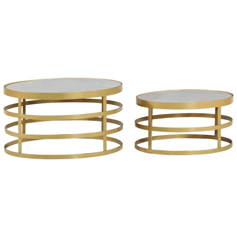 vidaXL 2 Piece Coffee Table Set Marble Brass and White - 21.7" x 11.8"