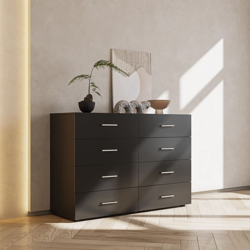 Space-saving 8-Drawer Double Dresser - Black