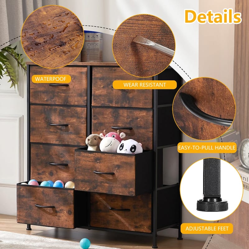 Stylish 8 Drawer Chest of Dressers for Bedroom, Tall Chest Organizer Tower with Wooden Top